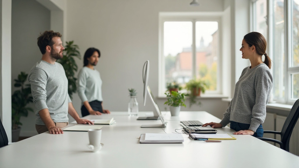 Rustig kantoorruimte met grote ramen, natuurlijk licht, minimalistische inrichting, niemand aanwezig, brede hoek